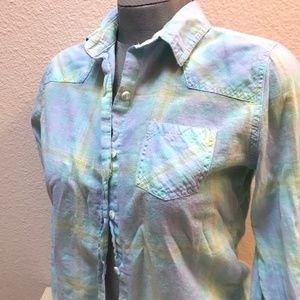 Shirt Light-Weight Plaid Blouse Button-down. Pale Blue & Green. Mossimo. Med.